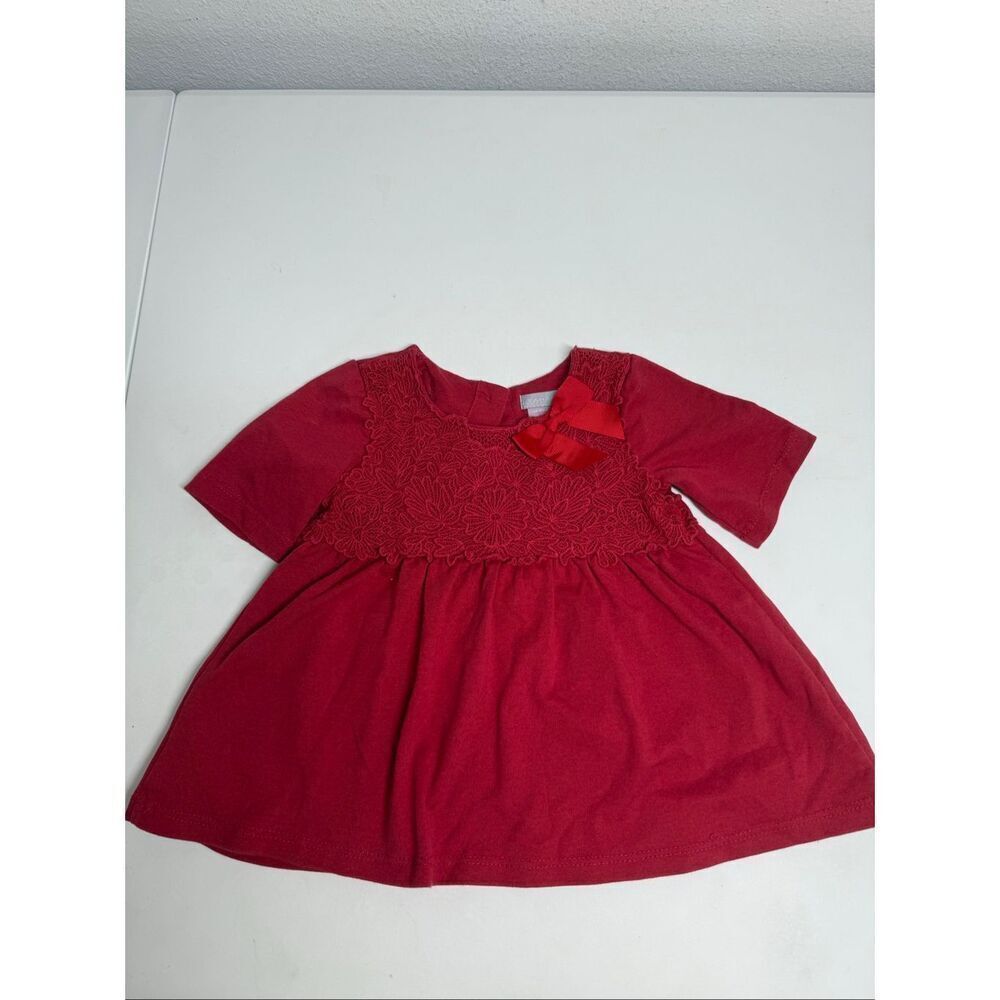 Tahari Baby RedDress Holiday Formal Classic Bow Cotton Blend Sz XS(4) Lace Trim